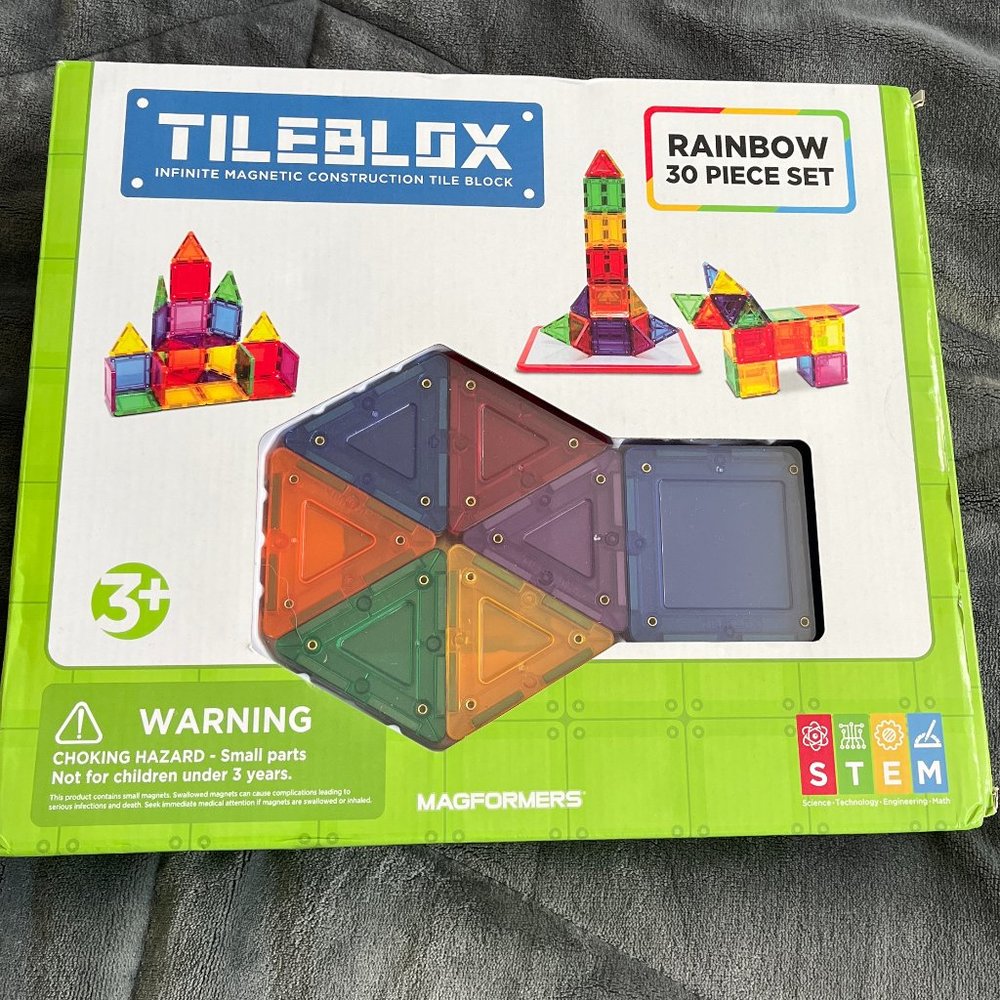 NIB MAGFORMERS TILEBLOX RAINBOW 30 PIECE MAGNETIC BLOCKS CONSTRUCTION SET
